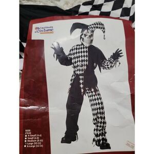 Evil Jester Costume  Black/White  Large-Child "9-12"